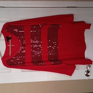 Lane Bryant Red Sequin Party Cocktail Blouse b333